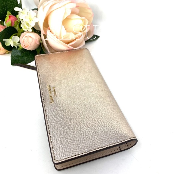 Kate♠️Spade LG Slim Bifolder Wallet Cameron Gold - Picture 6 of 8